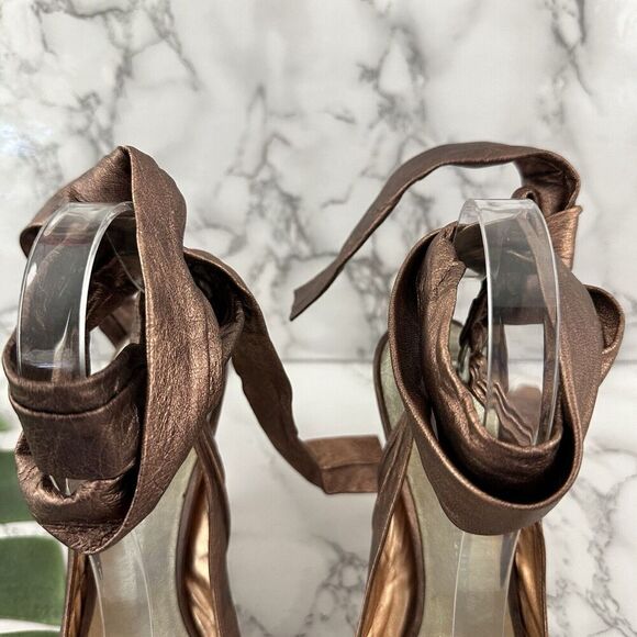 Giuseppe Zanotti Designs Lucite Clear Wedge Sandals Size 38 Bronze Leather Strap - Picture 4 of 11